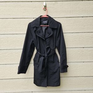 London Fog black mid-length trench coat size large